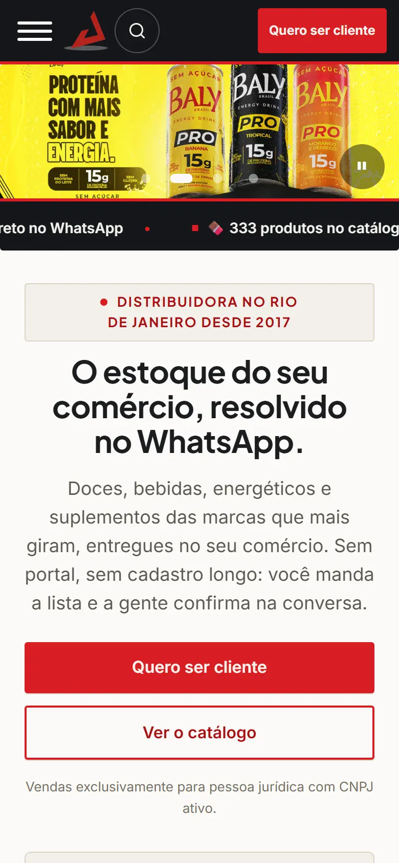 Versão para celular do site da Distri Rio