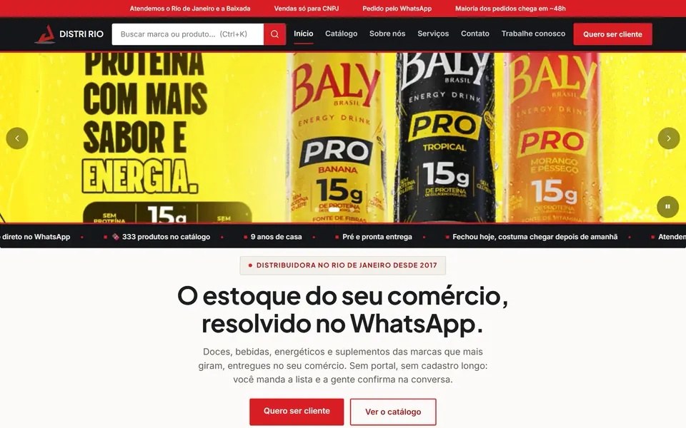 Página inicial do site da Distri Rio no computador