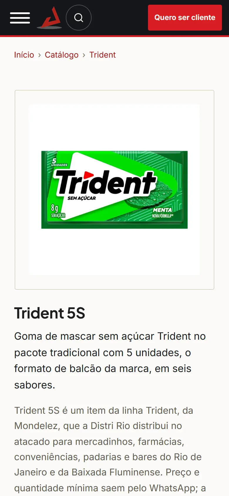 Página de um produto no catálogo da Distri Rio